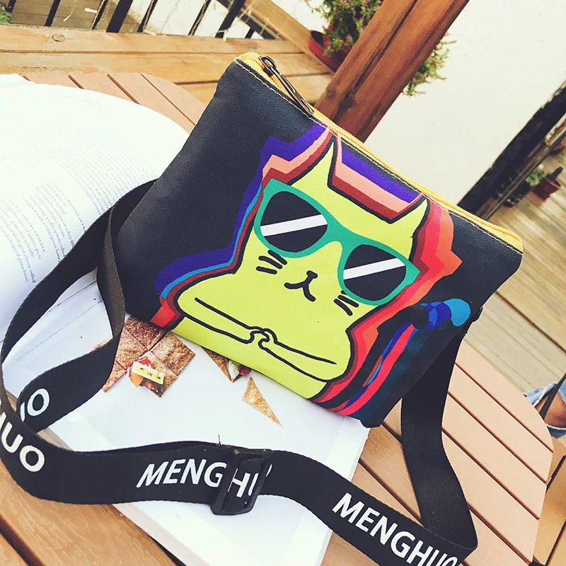 Menghuo New Cute Dog Cat Printed Canvas Crossbody Shoulder Bags Summer Female Casual Canvas Bags Nylon Bag Design Messenger Bag (33)