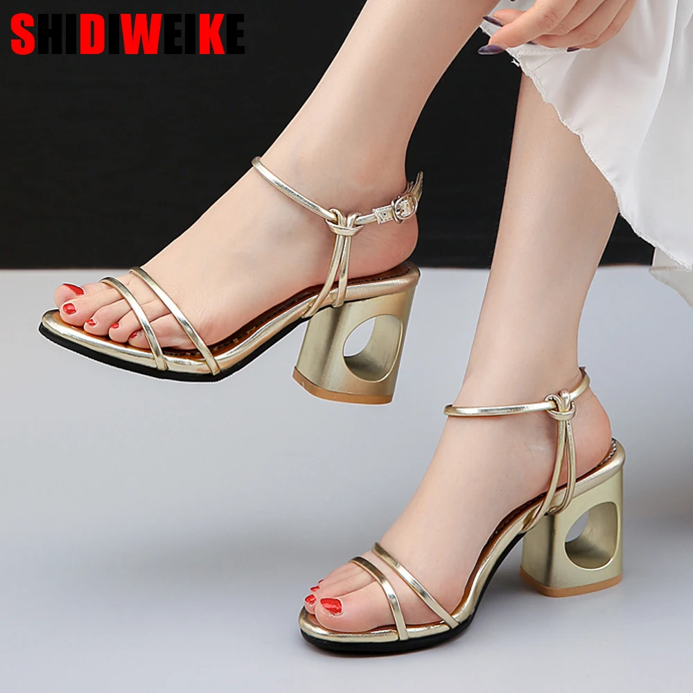

Summer Sandals Fish Mouth Women Sandals sapatos High Heels Square Heel Woman Buckle Shoes lady gladiator sandals zapatos mujer