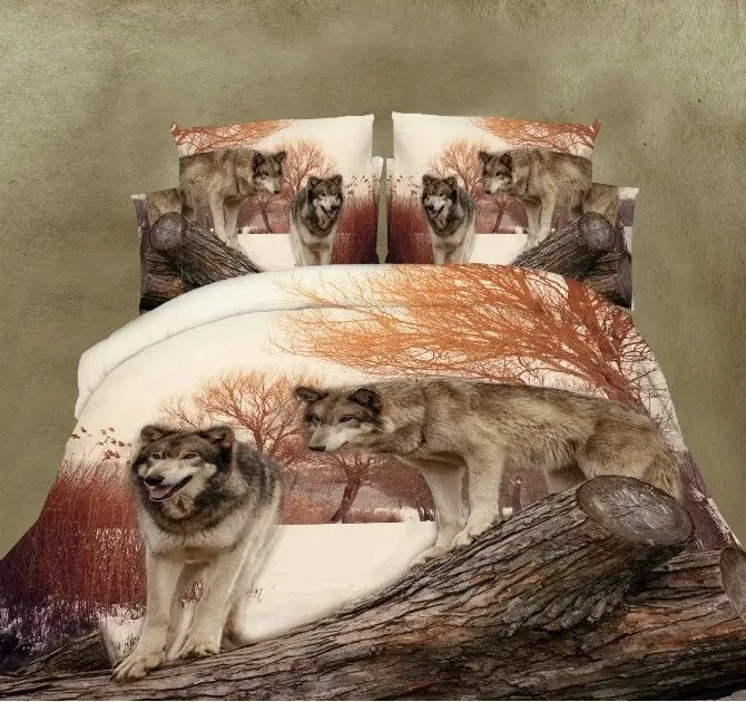 3D Wolf Bedding sets Animal print sheets duvets cover bed in a bag Queen size Full double