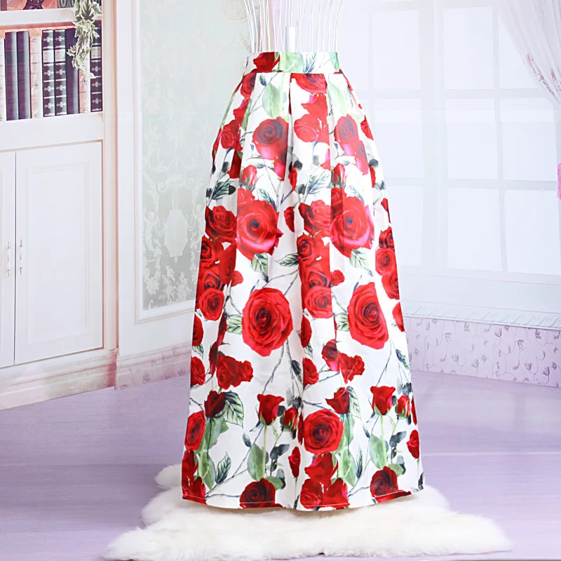 Customized Floral Long Skirt Patterns 50s Vintage Pleated Skater Skirt