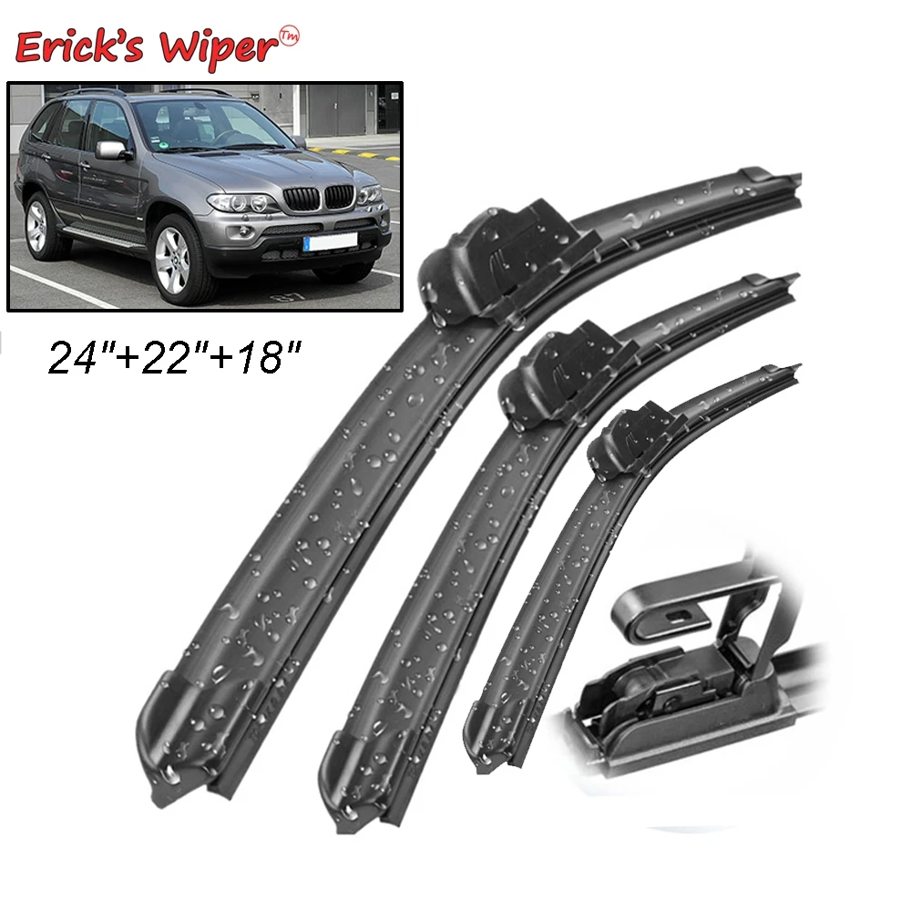 car wiper Erick's Wiper Front & Rear Wiper Blades Set Kit For BMW X5 E53 2000 - 2006 Windshield Windscreen 24"22"18" windshield glass
