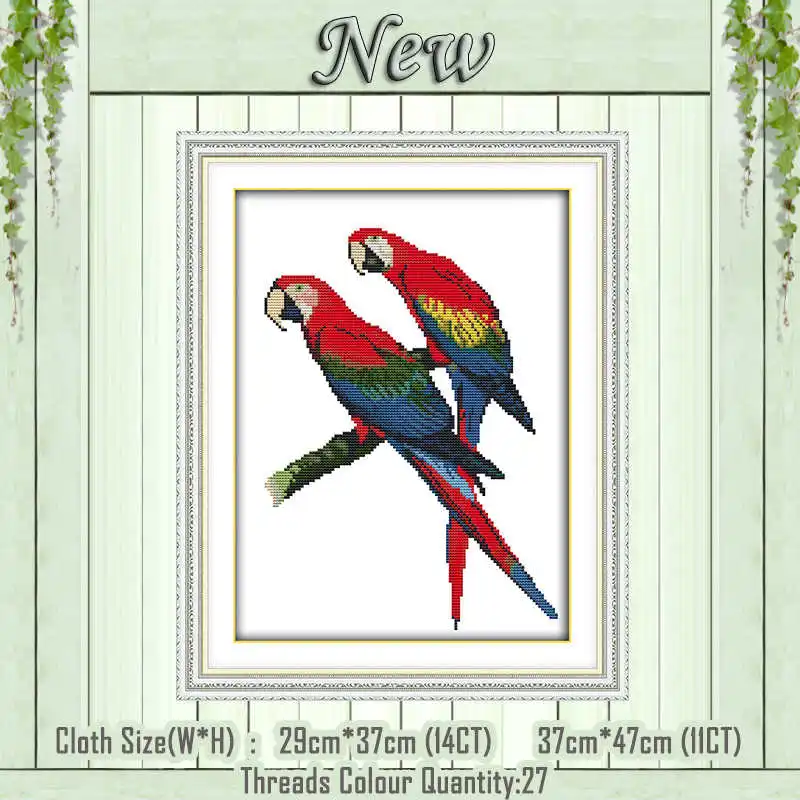 Маленькие Птицы Животные Декор Картина 11CT узоры напечатаны на холсте 14CT рукоделие dmc Вышивка крестиком китайские наборы Наборы для вышивания - Цвет: Two parrots