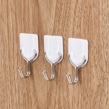 

6PCS Strong Adhesive Hook Wall Door Sticky Hanger Holder PS Stainless steel Kitchen Bathroom White Hooks Home Products #10