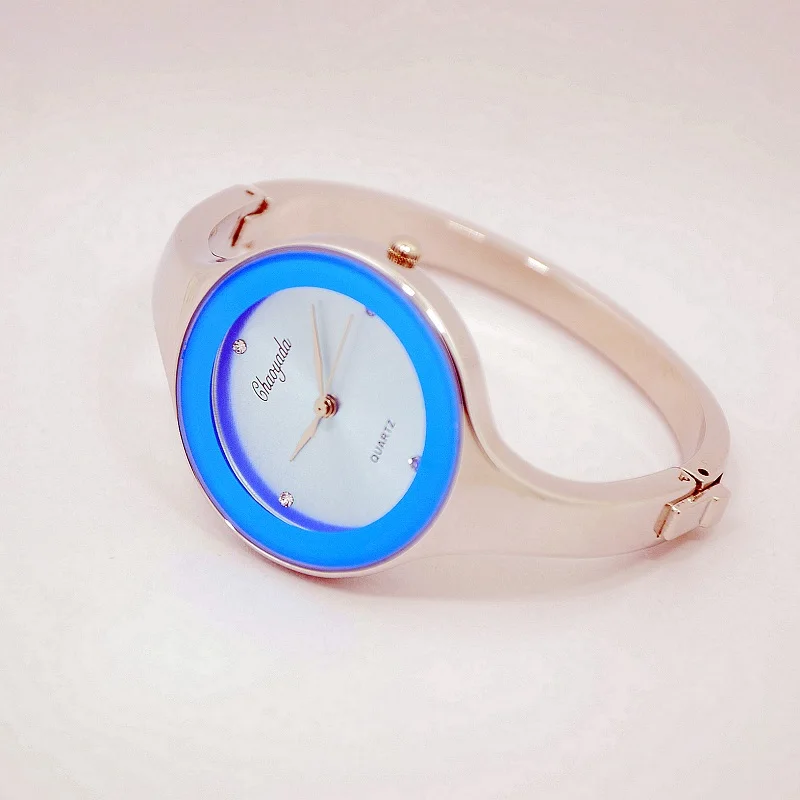 Топ бренд женские часы браслет кристалл платье Дамская мода Stailess сталь Круглый Циферблат уникальный дизайн кварцевые часы - Цвет: Синий