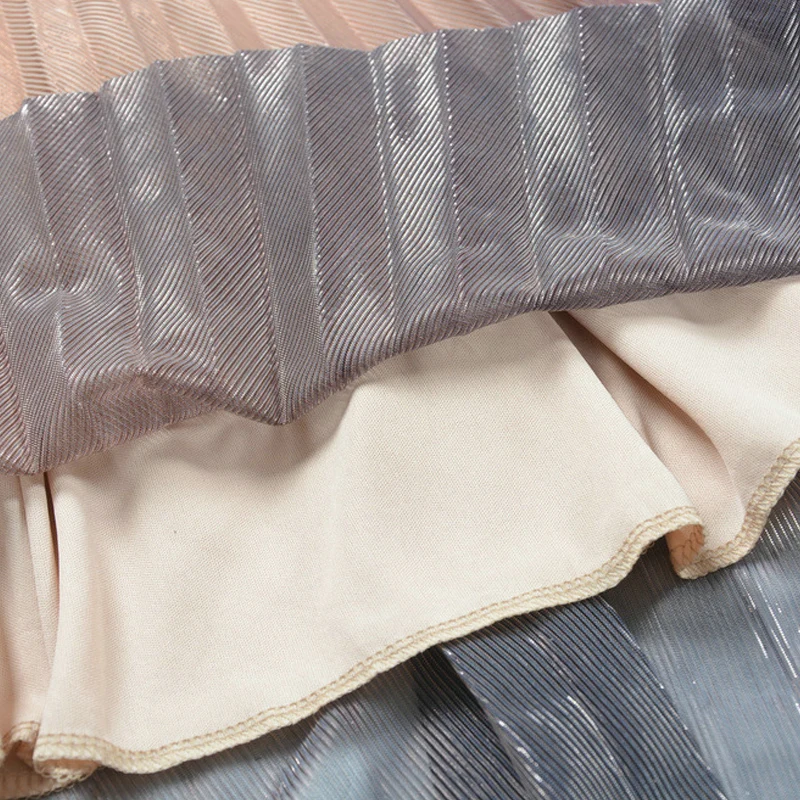Qiuxuan/плиссированные юбки контрастного цвета из прозрачной сетки Длинная юбка из тюля весенне-осенняя эластичная Повседневная Уличная Юбка-миди с высокой талией