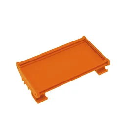Compact Single DIN Rail Mounting Carrier with Adjustable PCB Housing (72mm Width, 101 - 150mm Length) (Orange)