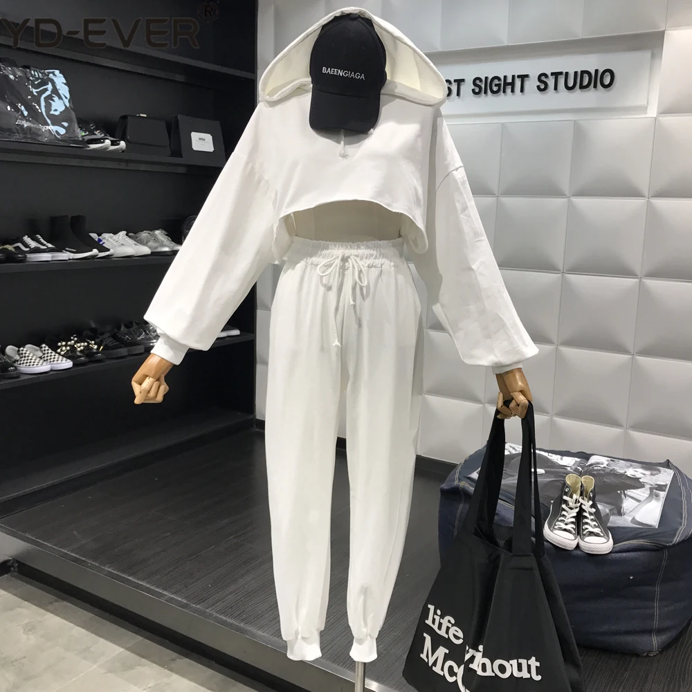

2018 New Spring Women's Short Hooded Sweatshirt Hoodies + High-waisted Casual Trousers Two-piece Student Casual Pants Set