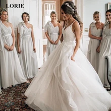 LORIE Тюлевое свадебное платье es на тонких бретелях vestido de noiva без рукавов с v-образным вырезом и открытой спиной летнее свадебное платье на заказ