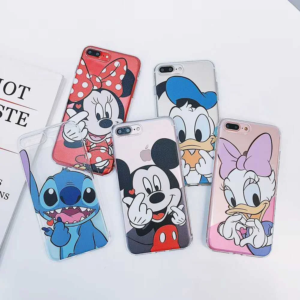 

Cartoon Disneys Mickey Minnie Transparent Phone Case for iPhone 6 7 8 Plus XR Xs Max Couple Donald Duck Tpu Soft Silicone Cover
