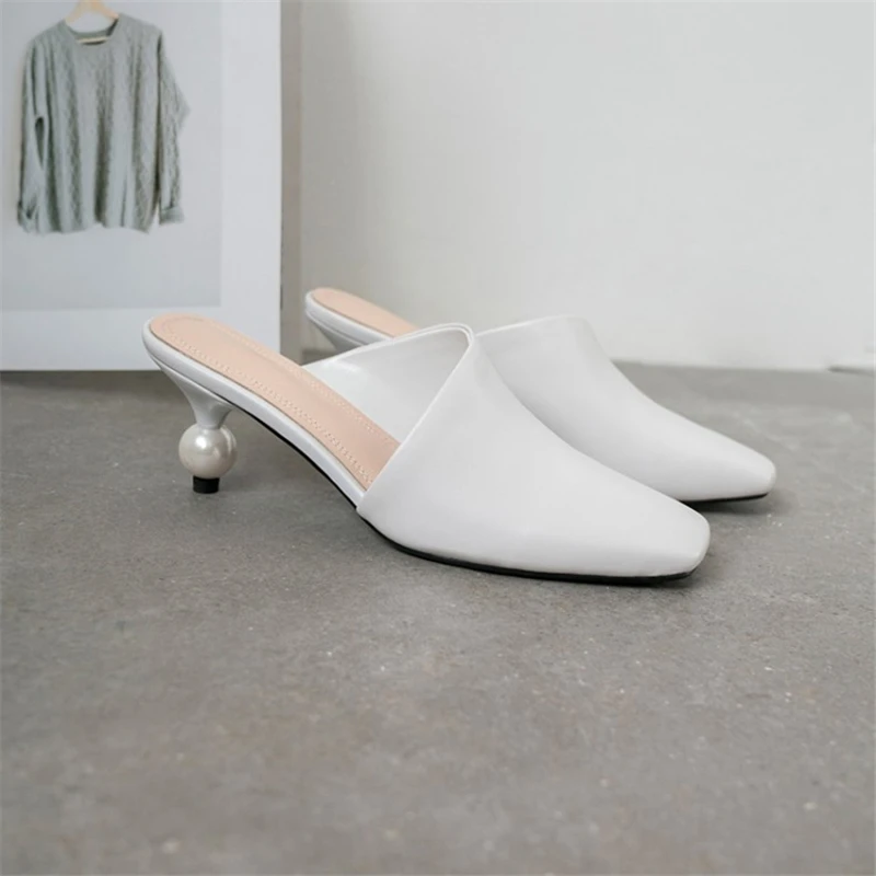 Ouqinvshen Square Toe Women Slippers Summer Yellow Fashion Outdoor Rubber Mules High Heels Genuine Leather Shoes Woman 2019 Ouqinvshen Square Toe Women Slippers Summer Yellow Fashion Outdoor Rubber Mules High Heels Genuine Leather Shoes Woman 2019