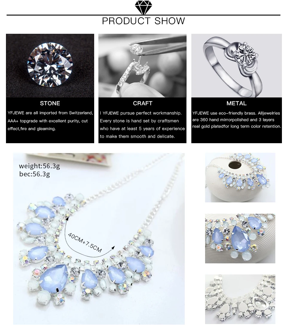 YFJEWE,, новинка, посеребренное ожерелье с голубым кристаллом, аксессуары, стразы, модное ожерелье на цепочке, Рождественский подарок# N031