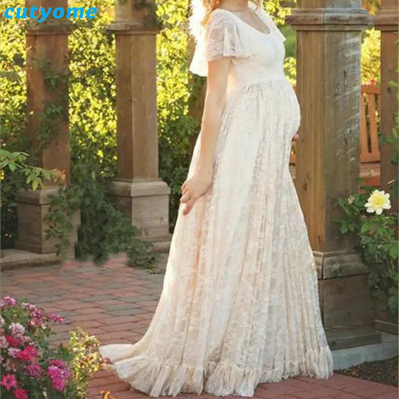

Maternity Photography Props Lace Pregnancy Dress Short Sleeve Fotoshooting Clothes photography Dress Princess Maternity Dress