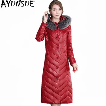 

AYUNSUE Winter Jacket Women Faux Fur Collar Coat Female Leather Jackets Warm Women's Long Parka Hooded Coats Abrigo Mujer WXF455