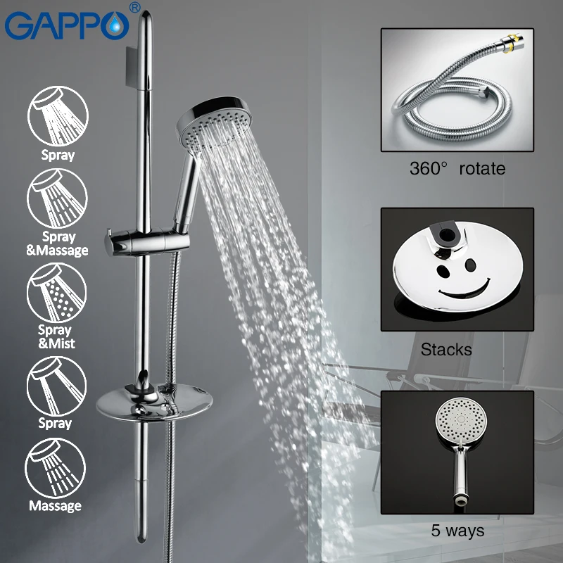 

GAPPO Adjustable Riser Slide Rail Wall Mounted Shower Sliding Bar Chrome Plated Polish waterfall shower Bathroom Shower