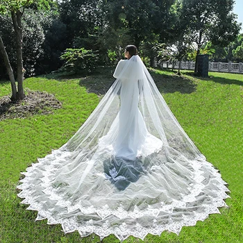 

3M Lace Edge Cathedral Veil For Bride One-Layer Wedding Accessories Ivory White Appliqued Wedding Veil Veu de Noiva