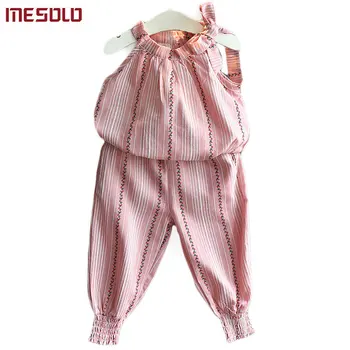 

MESOLO The new 2019 children's summer wear fashionable stripe sleeveless jacket + two nine minutes of pants suit BX801