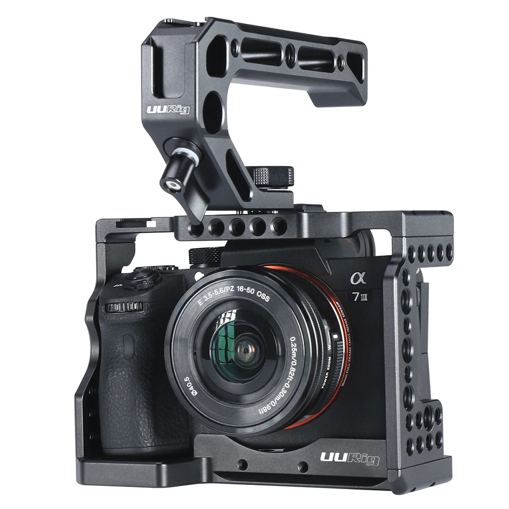 

Camera Case for Sony A7III A7M3/A7R3 Vlogging Metal Cage with Arri Locating Hole Cold Shoe For Microphone Top Handle Grip UURig