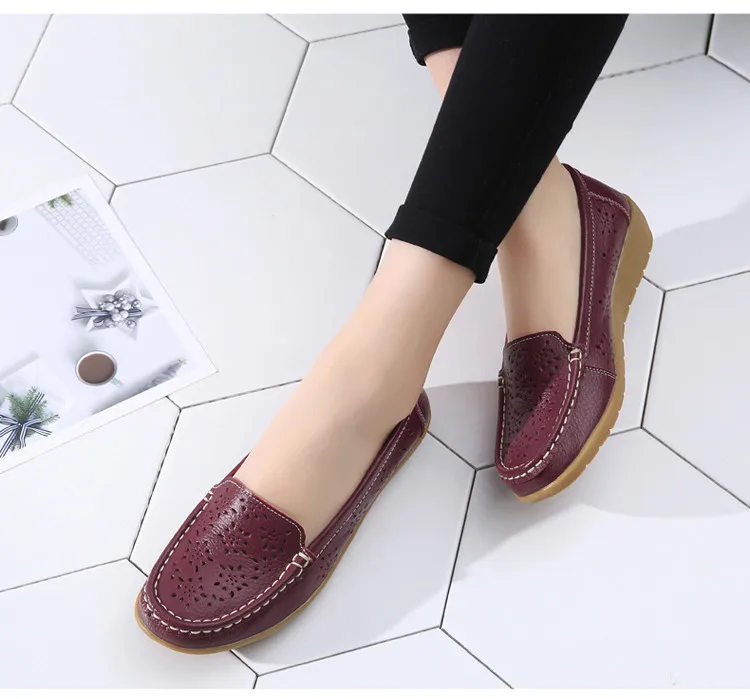  AH 5888-Fashion Fretwork Women Flats Cut Outs Genuine Leather Woman Lafers Summer16