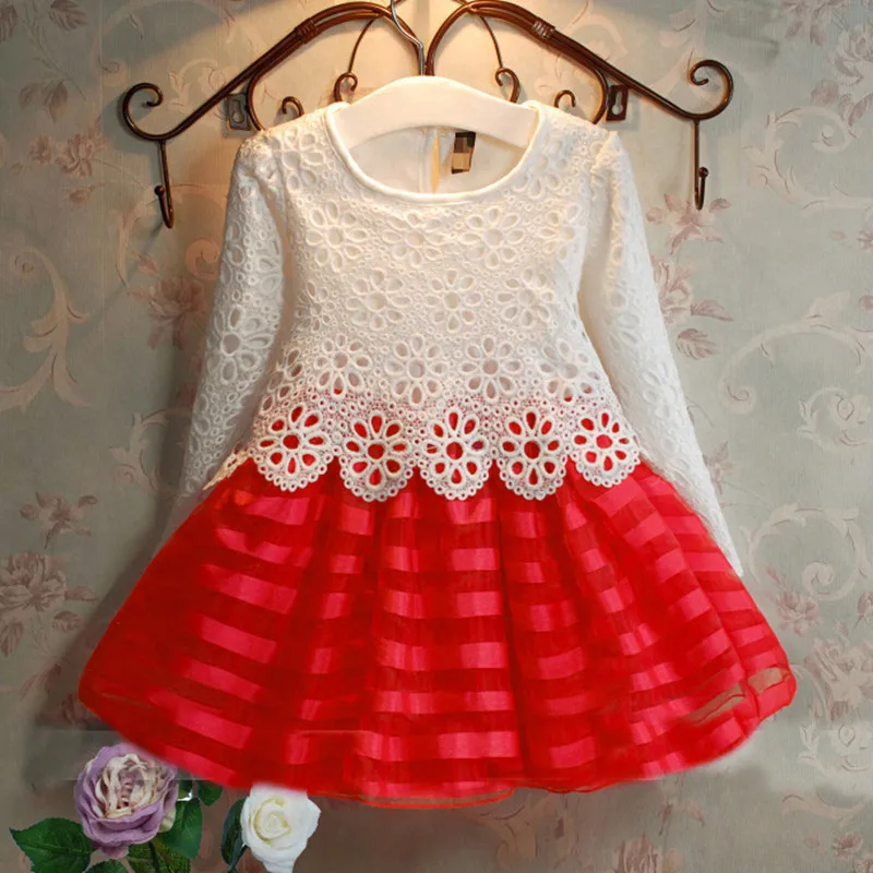 

3-8Y Toddler Baby Girls Kids Dress Tutu Crochet Lace Dress Long Sleeve Princess Dress Girls Clothes Vest Girls Clothing Children