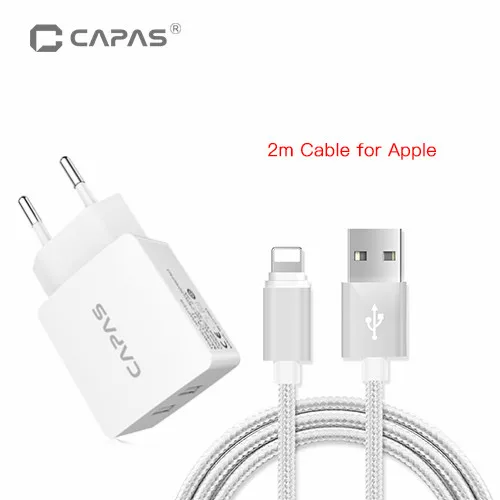 5 в 2A Универсальное зарядное устройство USB EU CAPAS дорожное настенное зарядное устройство адаптер двойной 2 порта ЕС вилка смарт-зарядное устройство для мобильного телефона iPhone планшет - Тип штекера: X 2m For Apple Cable