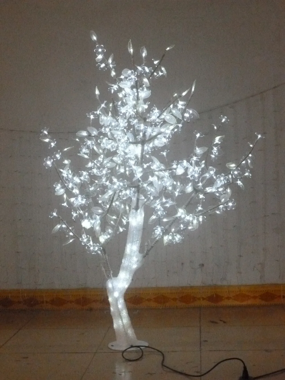 1,5 м 5 футов светодиодный светильник на Рождество и год Кристальный цветок вишни дерево с белыми листьями на открытом воздухе