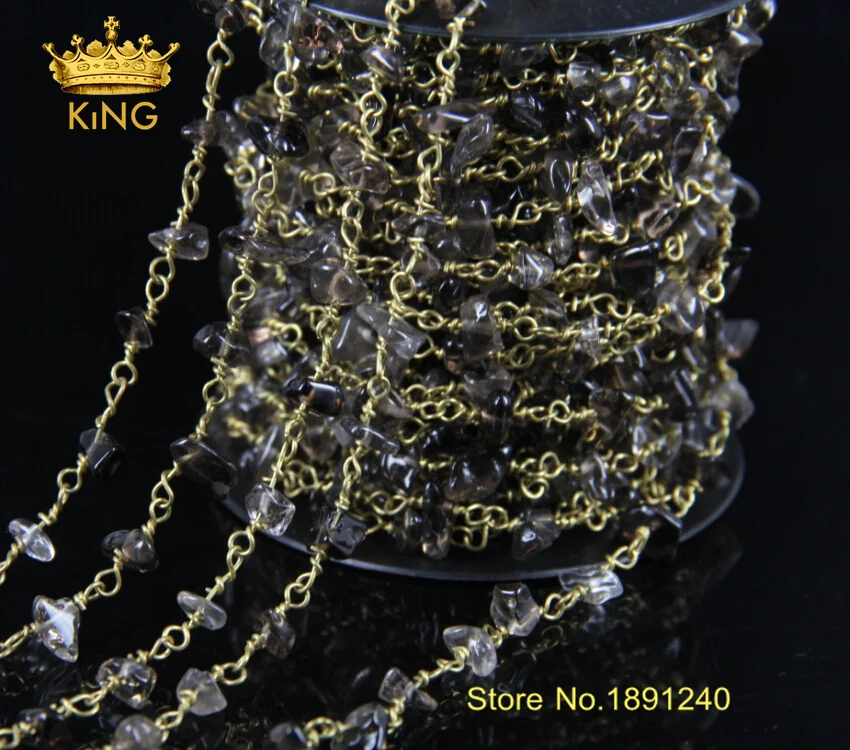 

5Meter/Lot New Design Smoky color Gold Chain,Stone Nugget Chip Beads Link Rosary Chain Jewelry Findings Wholesale JD028