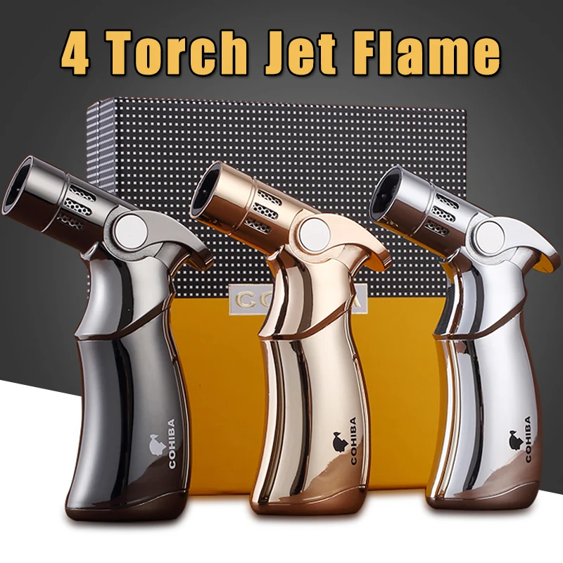 Cohiba 4 Torch Jet Flame Refillable Metal Cigar Lighter & Punch Cutter Gift Box