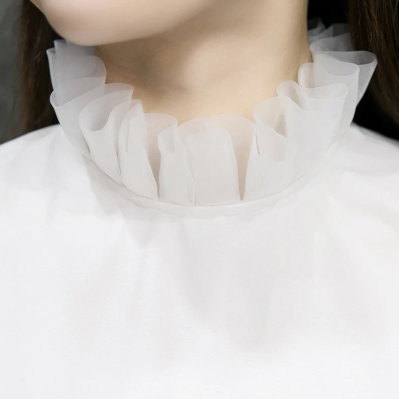 

[La MaxPa] Women stringy selvedge stand collar white chiffon shirt fake collars fashion apparel accessories