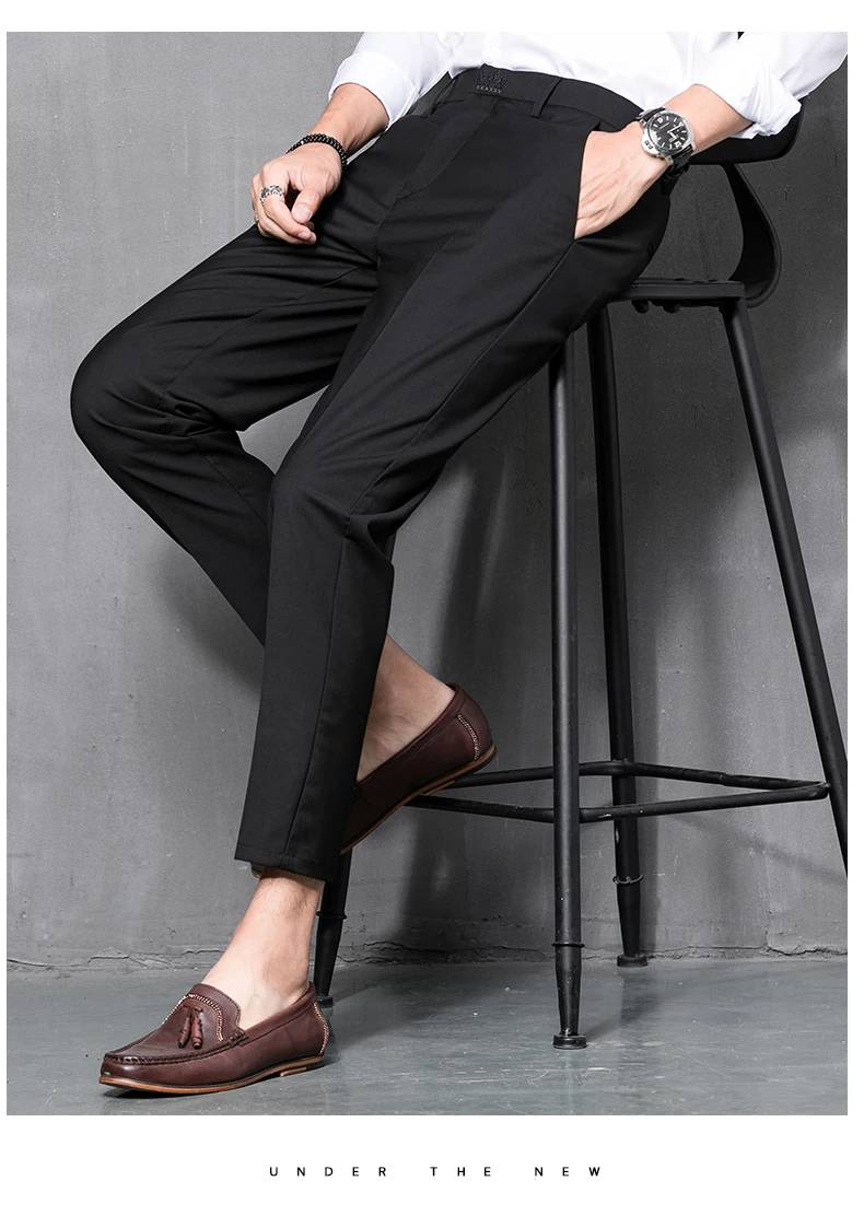 Мужская одежда костюм брюки/мужские высококачественные однотонные узкие брюки для делового костюма/мужские высококачественные брюки для отдыха