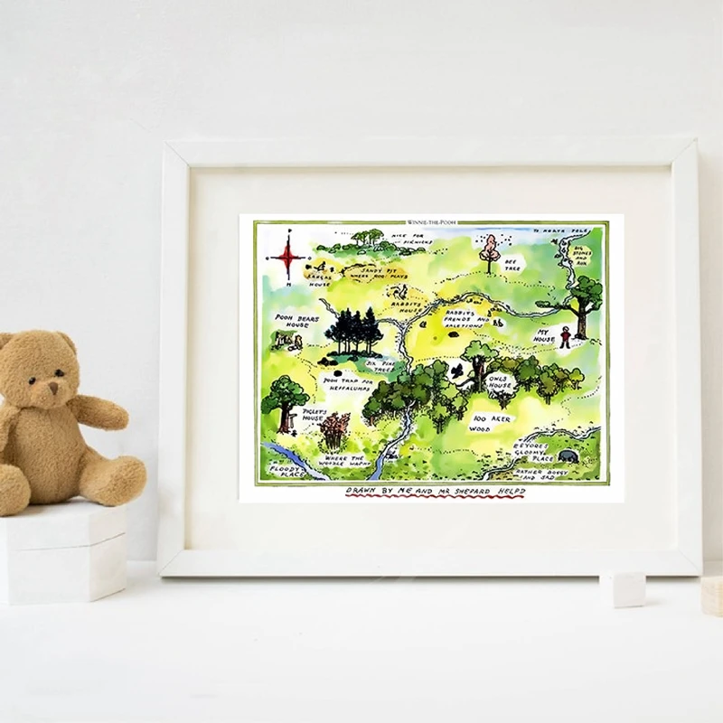Winnie The Pooh Map Canvas Painting Nursery Decor