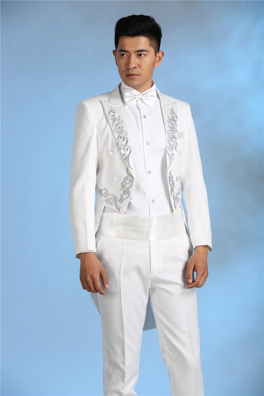 Tailor Made White Embroidery Men Tailcoat Slim Fit Formal Groom Prom ...