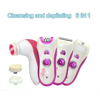 

Kemei 6 In 1 Rechargeable Electric Wash Face Machine Facial Pore Cleaner Body Cleaning Face Armpit Bikini Legs Hair Remover