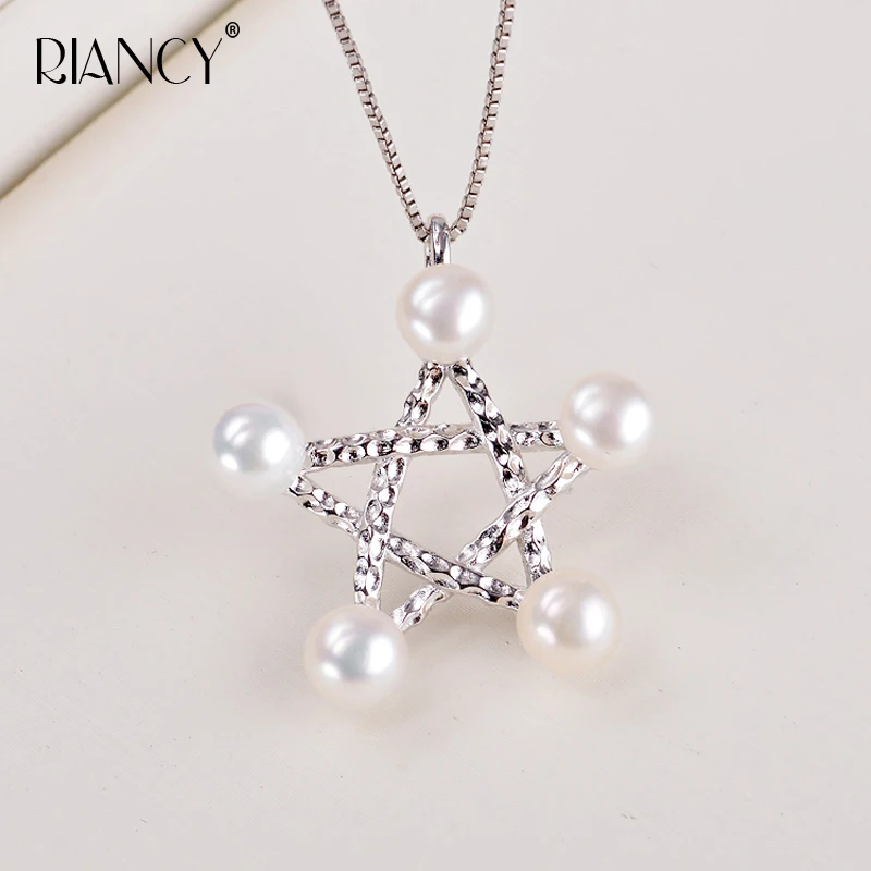 

Fashion Natural freshwater Pearl Pendant 5-6mm Pentagram Pearl Necklace For Women wedding Gift