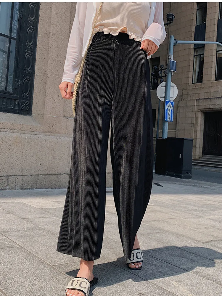 

JUJULAND woman pants straight pants Pleated ankle-length pants High-waisted stretch pants 856