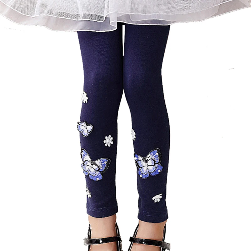 

Spring Autumn cotton baby leggings girl casual designer leggings kids basic bottoms children cartoon butterfly patch 3 to 11 yrs