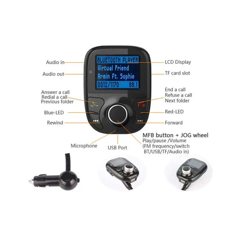 Bluetooth Handsfree FM Transmitter Car Kit MP3 Music Player Radio Adapter with Remote Control For iPhone Samsung LG Smartphone