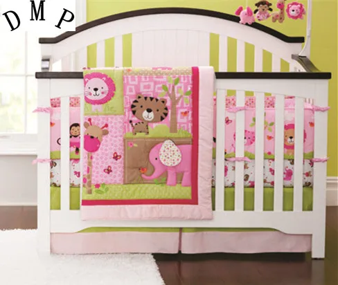 

Promotion! 4PCS baby bedding sets Pure cotton crib bedding set Bed around Bed Skirt (bumper+duvet+bed cover+bed skirt)
