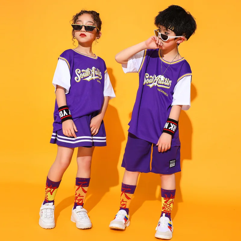 1 Set Kids Hip Hop Dancing Costumes for Girls Skirts Boys T Shirt Tops Jogger Pants Jazz Ballroom Dance Clothes Event Show Wear