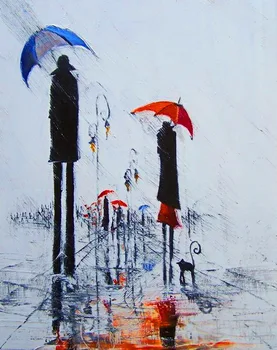 

Abstract handmade painting walking with umbralla in raining on oil canvas for wedding decor and wallpaper, gallery