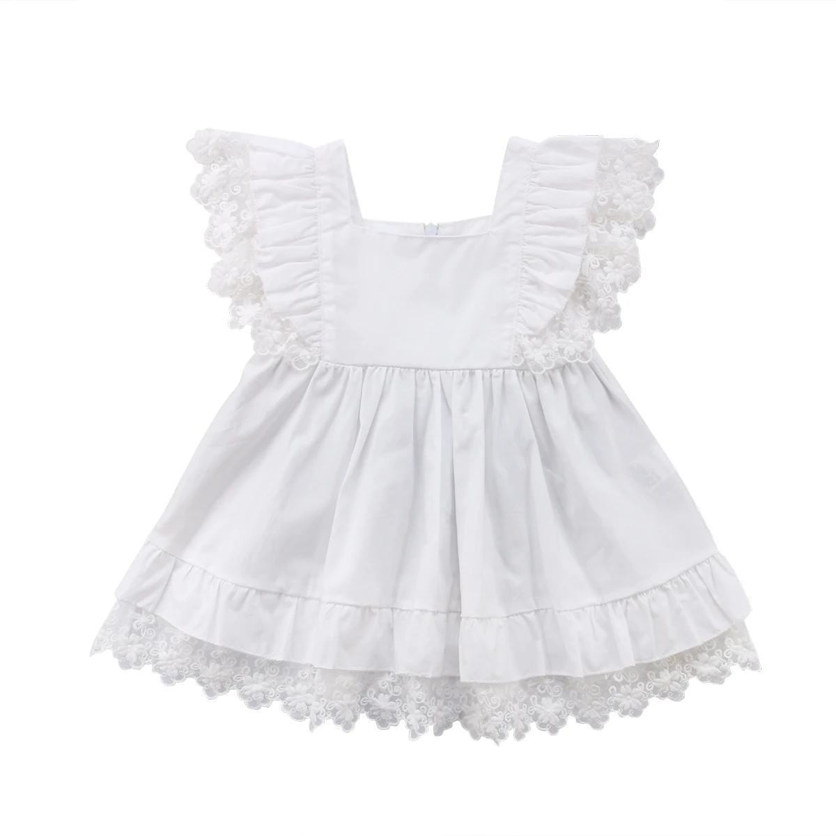 2018 Newborn Baby Girl Clothes White Lace Dresses Baby Solid Summer
