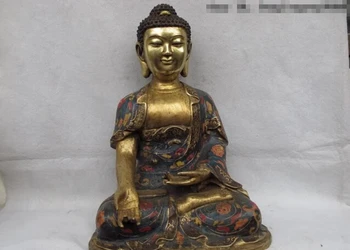 

song voge gem S0414 China Temple Copper Bronze cloisonne Amitabha Tathagata Sakyamuni Buddha Statue