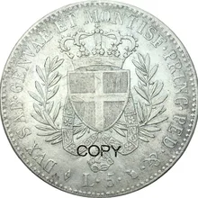 Итальянские Штаты Sardinia 5 Lire Vittorio Emanuele I 1821 90% серебряные копии монет