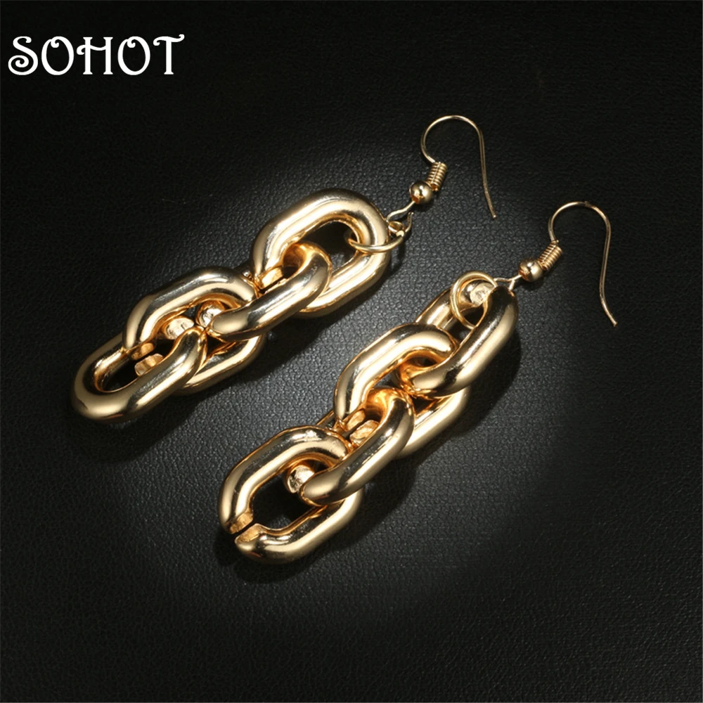 

SOHOT Neo-Gothic Style Chain Drop Earrings Trendy Gold Silver Zinc Alloy Women Jewelry Brincos For Summer Party Bijoux Gift
