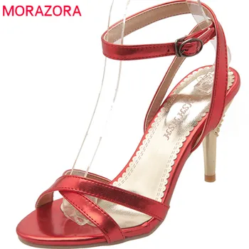 

MORAZORA 2020 new women sandals summer simple buckle casual shoes fashion solid high heels speep toe size 33-47 shoes woman