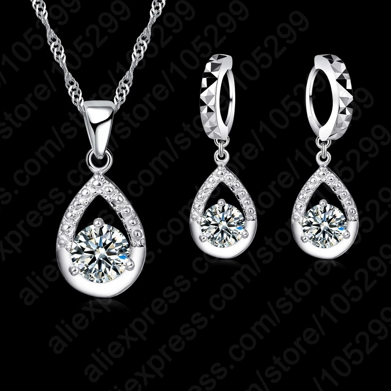 

Free Shipping 2018 Amazing Design 925 Sterling Silver High Quality Water Drop Cubic Zirconia Jewelry Sets For Women