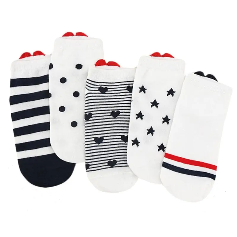 

Girl Harajuku Japanese Low Cut Socks Cute Red 3D Love Heart Patch Stripes Polka Dot Printed Cotton Hosiery