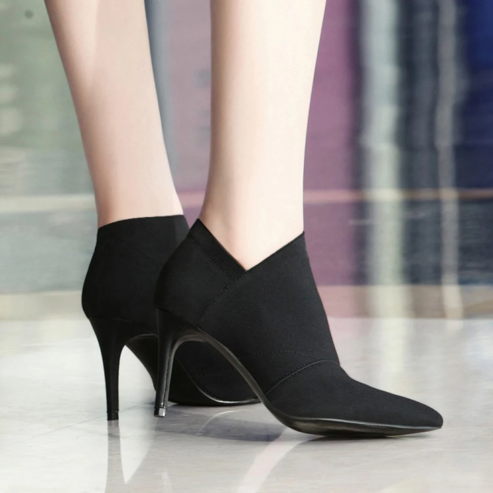 

New 2019 Autumn Winter Fashion Woman Boots High Heels Women Leather Ankle Boots Sexy Pointed Toe Martin Boots Black Women Shoes