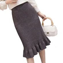 Высококачественная трикотажная юбка с оборками и подолом «рыбий хвост», Женская осенне-зимняя новая брендовая юбка большого размера с высокой талией в стиле ретро, Женская юбка в стиле хип-хоп, посылка