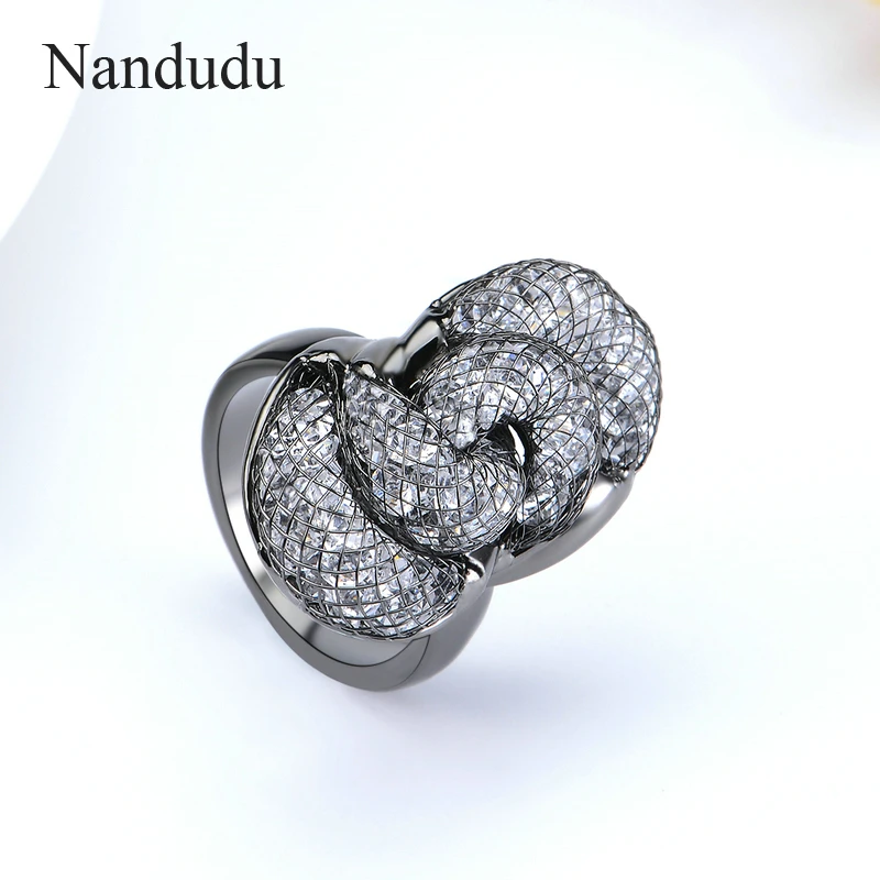 Nandudu, черный цвет, австрийский кристалл, проволочная сетка, кольца для женщин, девушек, рождественский подарок, специальный дизайн, кольцо, аксессуары R1874