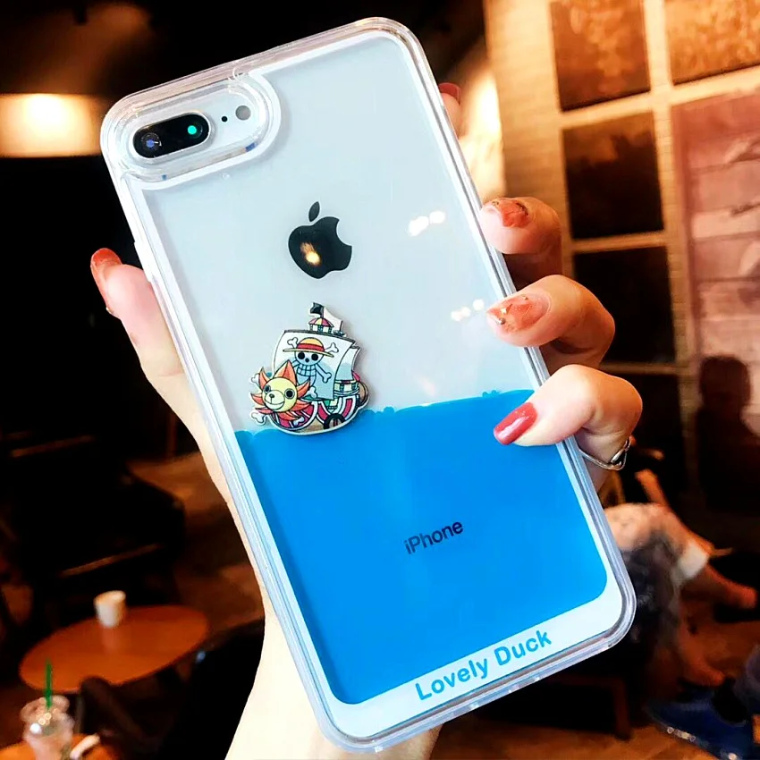 3D Clear Flowing Liquid Swimming Yellow Duck Back Cover For iPhone 7 7Plus Cute pirates Case For iPhone X 8 6S Plus 7 Plus (15)